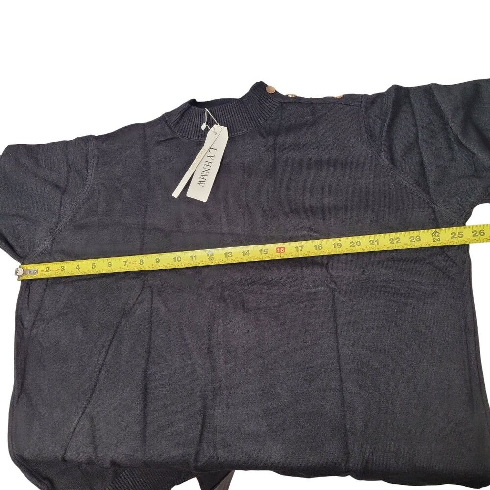 Women Black Mock Neck Sweater Long Sleeves With Shoulder Buttons Size X-Large - Picture 11 of 12